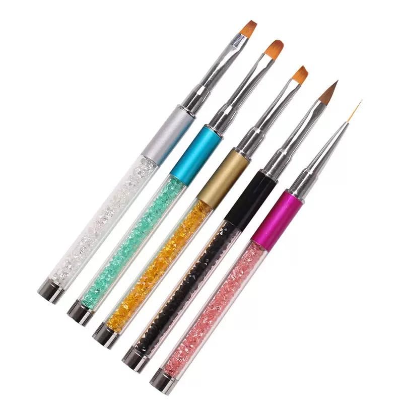 5Pcs Professional Nail Art Brush Set with Crystal Rhinestone Handle for UV Gel Acrylic Application, Nail Painting, Ombre, Liner Detail, Manicure Salon Home Use - color: 5PCS Art Brush