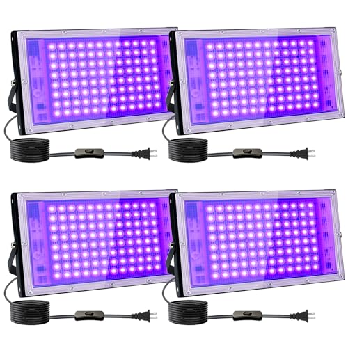 4 Pack 100W UV Black Light, Black Lights for Glow Party, IP65 Waterproof, for Black Light Party, Stage Lighting, Halloween, Body Paint, Fluorescent Poster, Neon Glow - size: 100W*4