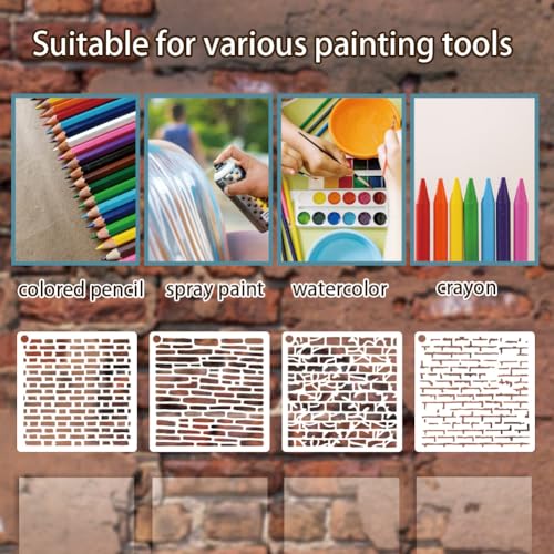 12 Sheets Mottled Brick Texture Stencils for Painting, 12 Styles Branch Cell Geometric Pattern Stencil Template Abstract Texture Stencils for Painting on Wall Wood Home Decor - style: Brick Wall Texture