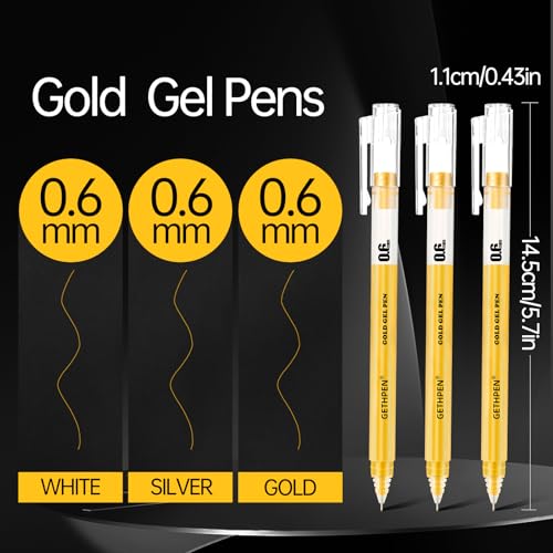 GETHPEN 0.6mm Fine Point Gold Gel Pens, 3-Pack for Artists Drawing on Black Paper, Sketching, Adult Coloring Books & Holiday Crafts - size: 0.6 mm, style: 3 Pack Gold