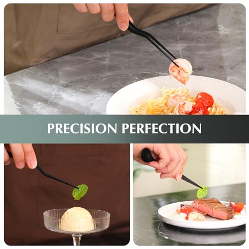 9-Piece Professional Culinary Plating Set, Black Stainless Steel Chef Plating Tools with Storage Roll & Cleaning Cloth for Food Presentation