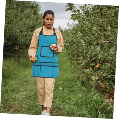 Gardening Apron with Multi Pockets Back Storage Apron for Men Women Artists Gardeners Toolkits Organizer Sky-blue