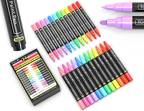 TOOLI-ART Acrylic Paint Markers Paint Pens Special Colors Set Extra Fine And Medium Tip Combo For Rock Painting, Canvas, Fabric, Glass, Mugs, Wood, Ceramics, Plastic, Multi-Surface. Non Toxic, (NEON) - color: NEON COMBO