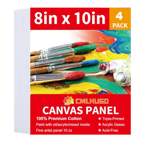 4 Pack Canvas Boards for Painting, 8 x 10 inch Blank Canvases, Gesso Primed Acid-Free 100% Cotton Canvas Panels for Acrylic Oil Watercolor - size: 8x10-4