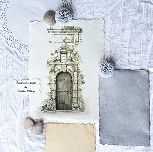 LEATHER VILLAGE Watercolor Paper, 140lb(300gsm), 12X16 Inches, 25 Sheets,Handmade Deckle Edge Paper, Textured, Mixed Media, Cold Press Pad for Calligraphy, Sketching, Crafts and Painting - size: 12 inches X 16 inches