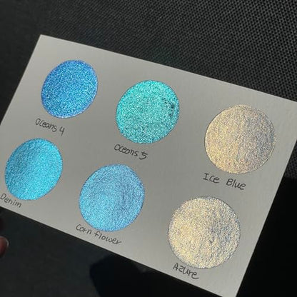IUILE Handmade Watercolor Paints - Blue Half Pan Set (6 colors) - color: Blue
