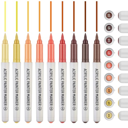 Orange Brown Acrylic Paint Pens,Colored Paint Pen Markers,Brush Tip Paint Pens for Rock Painting Wood Glass Ceramic Canvas Stone DIY Crafts Making Art Supplies - color: Orange