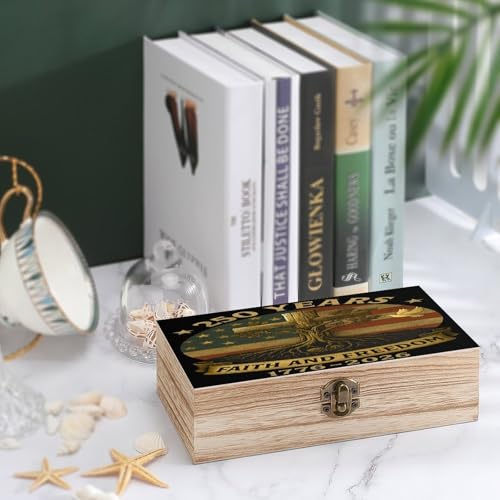 250 Years Faith And Freedom 1776 2026 USA Flag Cross Tree Roots Dove Jewelry Box Wooden Rustic Multi-Purpose Organizer with Front Clasp for Jewelry, Crafts, Accessories & Small Items - color: style-6