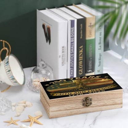 250 Years Faith And Freedom 1776 2026 USA Flag Cross Tree Roots Dove Jewelry Box Wooden Rustic Multi-Purpose Organizer with Front Clasp for Jewelry, Crafts, Accessories & Small Items - color: style-6