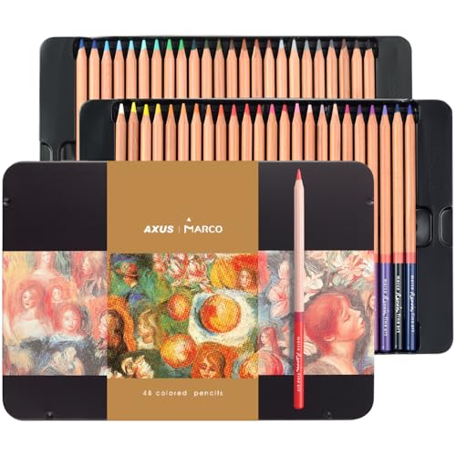 Oil-based Colored Pencils Set for Adult Professional Coloring 3.7mm Thick Core Unbreakable Great Color Rendering Iron Box Packed For Artists & Art Lovers (Renoir 3100 Series-48 Colors) - size: 1 Count (Pack of 48)