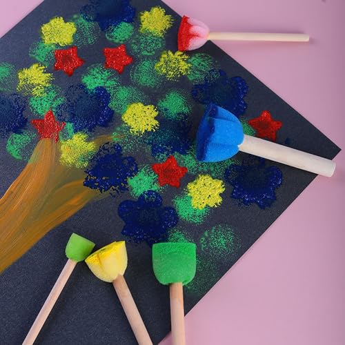 Flower Sponges Brush Set Paint Sponge Wood Handle Round Foam Stencil Brushes Touch Up Painting Tools for Acrylic Craft Staining Varnishes 10pcs - color: B