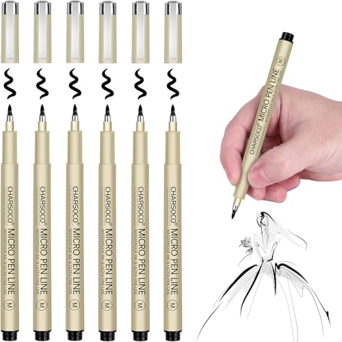 M Micro Pen, 6 Pack Black Fine Point Pen with Waterproof Archival Ink, 3mm Fineliner Ink Pens for Artist Illustration, Sketching, Anime, Manga, Technical Drawing and Scrapbooking - color: Black, style: 【M】