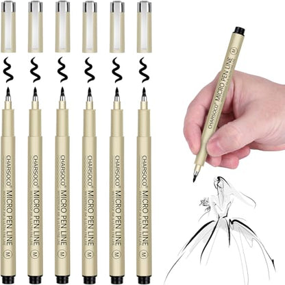 M Micro Pen, 6 Pack Black Fine Point Pen with Waterproof Archival Ink, 3mm Fineliner Ink Pens for Artist Illustration, Sketching, Anime, Manga, Technical Drawing and Scrapbooking - color: Black, style: 【M】