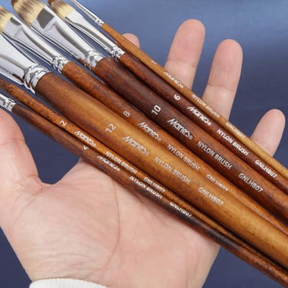 Marie's 7 Pcs Artist Paint Brush Set, Synthetic Nylon Brushes with Filbert and Liner Tips, Wood Handle Painting Brushes for Acrylic, Gouache, Oil, Practice and Professional Artwork