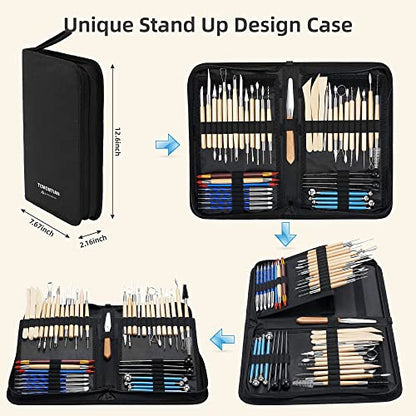 TEMONTIAN Clay Sculpting Tools Kit，Pottery Tools Kit，Clay Tools，Air Dry Clay Tools，44Pcs Double Sided Polymer Clay Tools for Adults,with Upgraded Carrying Case - color: BROWN