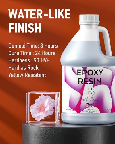 INCLY 4 Gallon Crystal Clear Epoxy Resin Kit, High Gloss & Bubbles Free Resin Supplies Coating & Casting Resin for Table Top, Countertop, River Table,Wood, Jewelry Making, Art Craft, Self Leveling 1:1 - size: 4 Gallon