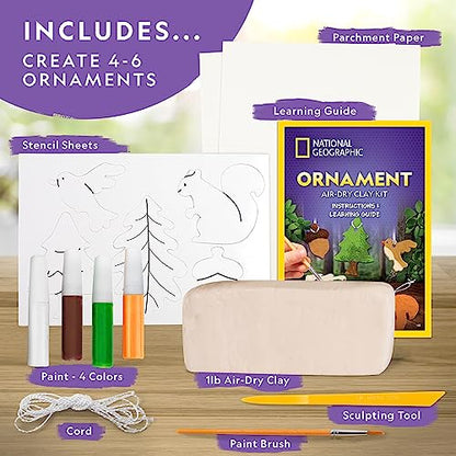 National Geographic Kids Ornament Air Dry Modelling Clay - Self Hardening Clay with Stencils and Tools | STEM Activity Gifts for 8+ Year Old Boys and Girls - color: Ng Air-dry Clay Ornaments