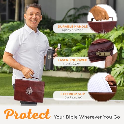 Christian Art Gifts Protective Chestnut Brown Faux Leather Classic Bible Cover Carry Case for Men and Grads: Hope and a Future - Jeremiah 29:11 Inspirational Bible Verse with Zipper and Pocket, Medium - size: Medium