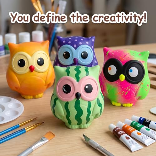 Ferrochef 12 Pack Paint Your Own Ceramic Owl DIY Craft Kits Unpainted Ceramic Owl Bisque 3D Paintable Animal Figurines Art DIY Party Favors for Home, Classroom Birthday Parties - style: Owl