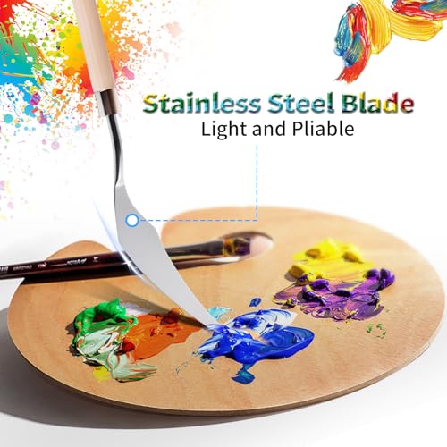 4 Pcs Palette Knife, Stainless Steel Painting Knife, Oil Paint Metal Knives Mini Pointed Head Spatula, Pallet Painting Knives with Basswood Handle for Oil, Acrylic and Canvas Drawing