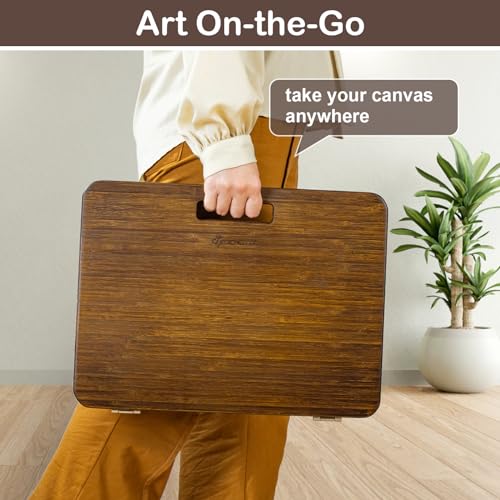 StrongTek Bamboo Tabletop Easel for Painting and Drawing, Adjustable Drawing Easel with Pencil & Eraser Holes, Stable Table and Lap Use for Sketching, Acrylic Painting and Reading - style: Brown
