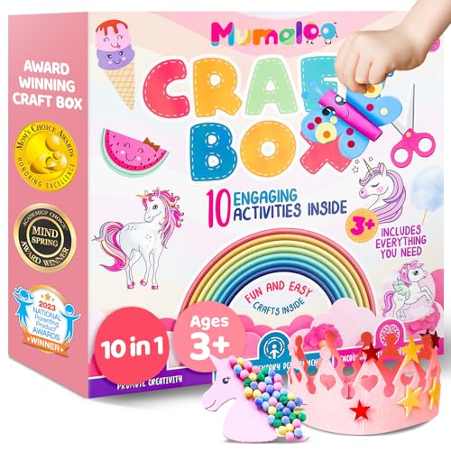 Mumaloo Unicorn Craft Box - 10 Fun Arts and Crafts for Kids Ages 4-8, No Mess, Educational, Mermaid Art Projects, Toddler Crafts & Activities Kit with Supplies, Gift for Girls 3 4 5 6 7 8 Years Old - color: Unicorn