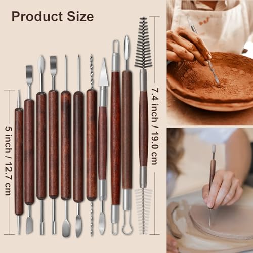 Amrules Clay Tools Kit, 31 PCS Red Pottery Tools, Practical Polymer Clay Sculpting Tools Kit, Air Dry Clay Tools Set for Adults, Pottery Craft, Dotting, Carving, Drawing, Molding, Modeling, Shaping - color: Red-31Pcs