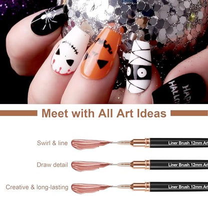 Artdone Metallic Nail Art Pens, Liner Brushes Set, 5PCS Black Nail Tools | For Long Lines, Thin Details, Fine Drawing, Liner Brush UV Gel Polish Painting Nail Design Sizes 5/8/12/20/25mm - color: Black Liner Brush Set