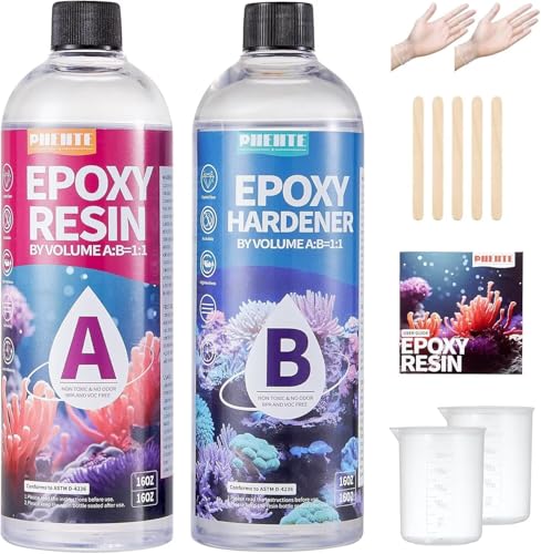 Pnente Crystal Clear Epoxy Resin Kit, 32oz Professional Self-Leveling No-Bubble UV Resistant Casting & Coating Resin for Crafts, Jewelry Making, Table Top, Molds, Wood River Tables and Art Projects - size: 32oz