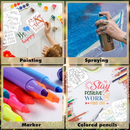 JSRQT 16Pcs Inspirational Word Stencils for Painting, Reusable Plastic Quotes Stencils for Craft, Motivational Drawing Painting Template Kit for DIY Wood Wall Shirt Canvas, and Card Making, 20×20 CM - size: 20*20CM