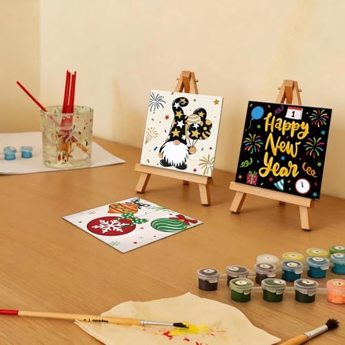 Anseal 12 Packs Pre Drawn Canvas to Paint, 4" X 4" Merry Christmas Happy New Year Pre-Printed Canvas Paint Party, Stretched Outline Painting Boards for Beginners, Party Favor - style: Christmas