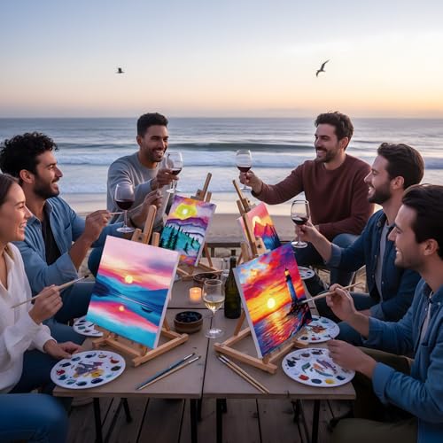 Sherr 36 Pcs Pre Drawn Canvas Painting Kits for Adults Cute Printed to Paint Set 8" x 10" Stretched Panels Sunset Landscape Theme Painting for DIY Art Sunmmer Date Night Party Favor