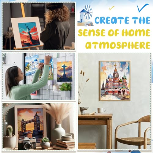 Sherr 108 Pcs 12 Set Landmarks Sip and Paint Kit for Adults 8''x10'' Pre Drawn Canvas to Paint DIY Acrylic Painting Kit Pre Printed Canvas for Date Night Easter Mothers Day Party Team Building - style: Landmarks