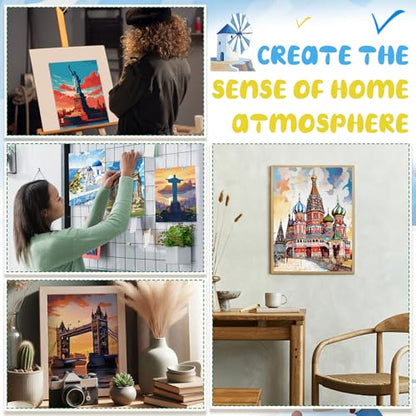 Sherr 108 Pcs 12 Set Landmarks Sip and Paint Kit for Adults 8''x10'' Pre Drawn Canvas to Paint DIY Acrylic Painting Kit Pre Printed Canvas for Date Night Easter Mothers Day Party Team Building - style: Landmarks