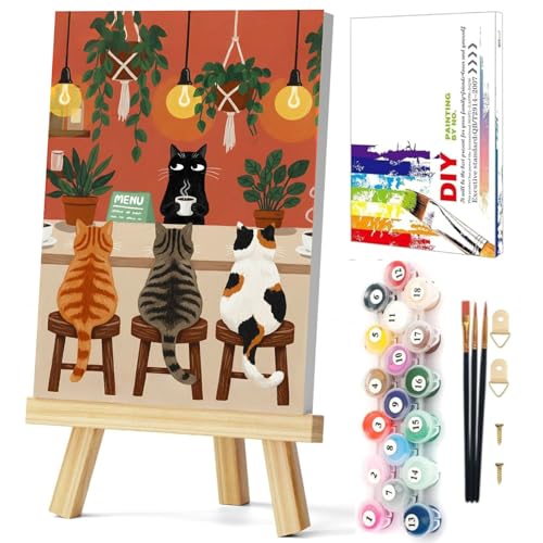 Gemozaic Framed Paint by Numbers Kit for Adults Beginner, Cats Paint by Numbers with Frame & Easel, DIY Number Painting for Adults Cat Funny for Home Wall Decor Gift, 8 x 12 Inch - color: BKH2286