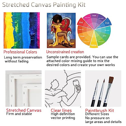 VALLSIP 2 Pack Paint and Sip Canvas Painting Kit Pre Drawn Canvas for Painting for Adults Stretched Canvas Couples Games Date Night Afro Elegant Gentleman and Lady Couple Paint Party Supplies Favor - style: Painting Kit