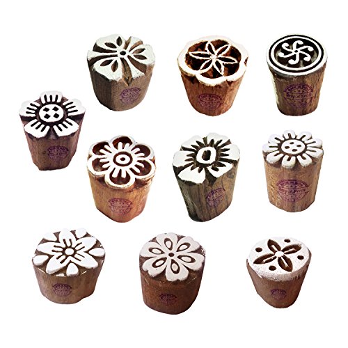 Clay Printing Stamps Arty Crafty Small Floral Shape Wooden Blocks (Set of 10) Htag2101 - color: Htag2101