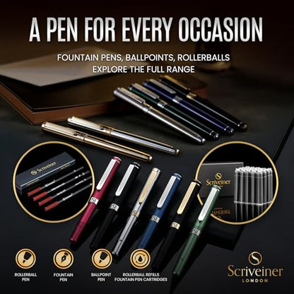 Scriveiner Black Green Fountain Pen - Stunning Luxury Pen with Chrome Finish, Schmidt Nib (Medium), Best Pen Gift Set for Men & Women, Professional, Executive, Office, Nice Pens - color: 13. Very Dark Black Green with Chrome, style: Medium Nib