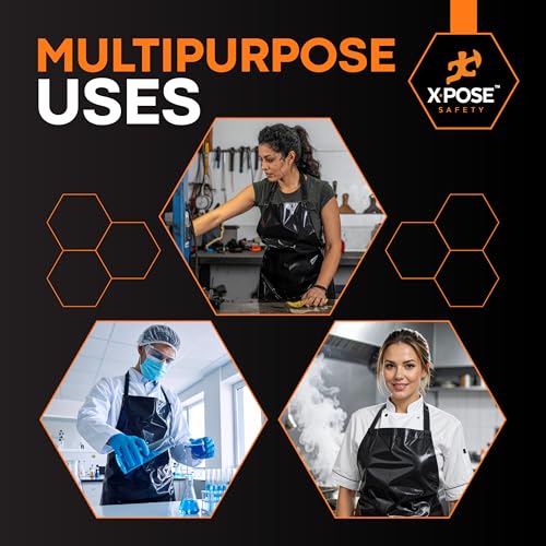 Xpose Safety Heavy Duty Vinyl Waterproof Aprons, White - For Home, Industrial and Commercial Use - Chemical Resistant - color: Black, style: 1 Pack
