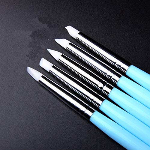 5 pcs/Set Soft Pottery Clay Tool Silicone & Stainless Steel Two Head Sculpting Polymer Modelling Shaper Art Tools Blue