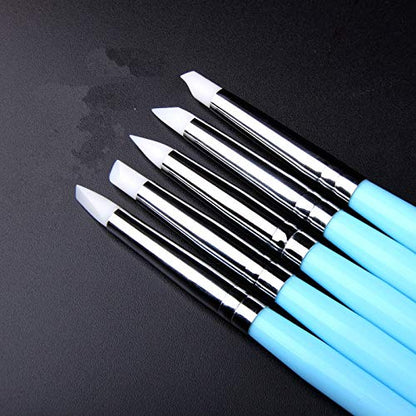 5 pcs/Set Soft Pottery Clay Tool Silicone & Stainless Steel Two Head Sculpting Polymer Modelling Shaper Art Tools Blue