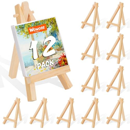 12 Pack 5" Mini Wood Display Easel, Natural Wooden Tripod Holder Stand for Displaying Small Canvases, Business Cards, Photos