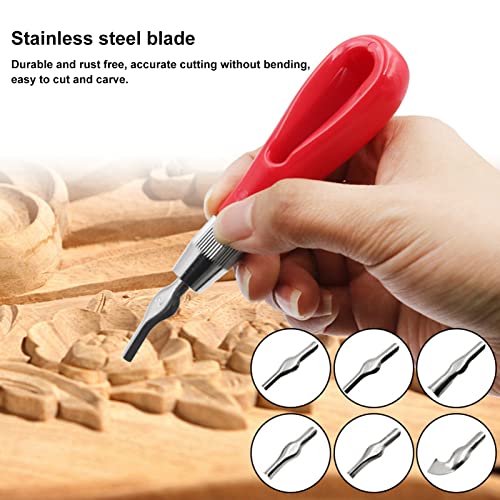 Printmaking Carving Knife, Stainless Steel Blade Plastic Body, Ergonomic Design, 6 Different Shaped Blades, Weighted Handle Linoleum Knife Set for Pumpkin Wood