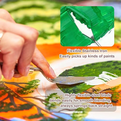MECCANIXITY 6Pcs Palette Knife Pointed Head, 6.4" Long Palette Knives with Stainless Steel Flexible Spatula Pallet Knife and Wood Handle for Scraping, Mixing, Oil Acrylic Painting Canvas - size: 6.4"