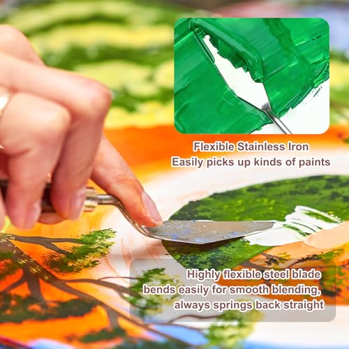 MECCANIXITY 6Pcs Palette Knife Flat Blade, 6.5" Long Palette Knives with Stainless Steel Flexible Spatula Pallet Knife and Wood Handle for Scraping, Mixing, Oil Acrylic Painting Canvas - size: 6.5"
