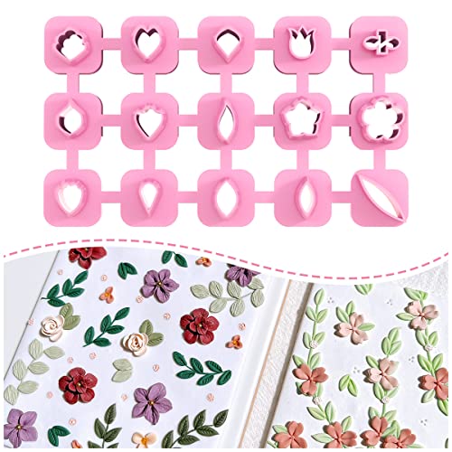 Keoker Mini Polymer Clay Cutters - 15 Shapes Mini Flower Polymer Clay Cutters for Earrings Making, Leaf Clay Earring Cutter Set, Clay Cutters for Polymer Clay Jewelry