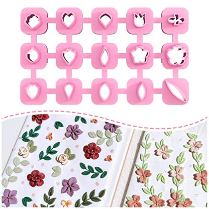 Keoker Mini Polymer Clay Cutters - 15 Shapes Mini Flower Polymer Clay Cutters for Earrings Making, Leaf Clay Earring Cutter Set, Clay Cutters for Polymer Clay Jewelry