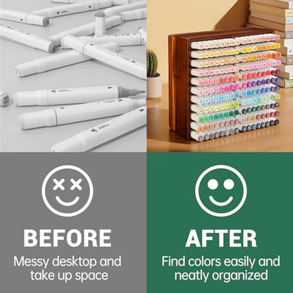 walowalo Acacia Wood Marker Organizer with 22 Compartments Holds 176 Markers, Alcohol Marker Storage Desk Organizer Pen Holder for Office Home Classroom Artists Kids Birthday Gift - size: Holds up to 176pcs Markers-Wood
