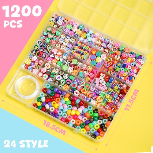 Gionlion 1200 Pcs Polymer Clay Beads Bracelet Making Kit, 25 Style Animal Fruit Flower Butterfly Bunny Pony Letter Beads Charms for Jewelry Making, DIY Art and Crafts Toys Gifts - style: Classic