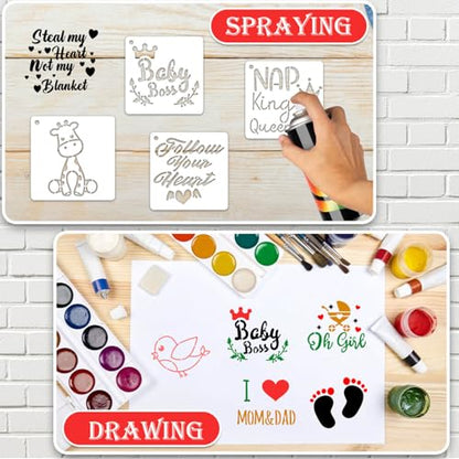 64 Pieces Small Onesie Stencils for Baby Shower, 3 Inch Reusable Baby Bib Stencil for Painting, Cute Animal Clothes T Shirts Template Kit for Fabric Canvas Craft DIY Home Decor(Baby Show) - style: Baby Shower